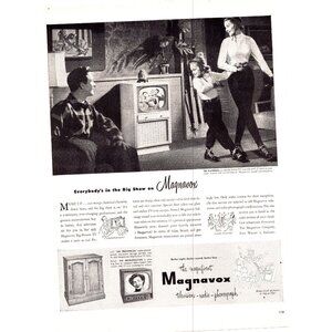 1951 Magnavox Playhouse Console TV Television Vintage Print Ad 50s Wall Art